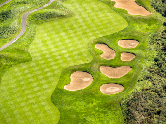 Arial golf course shot with stripes