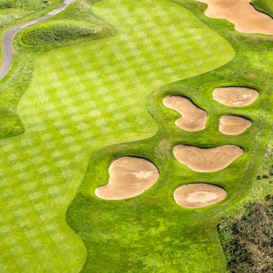 Arial golf course shot with stripes